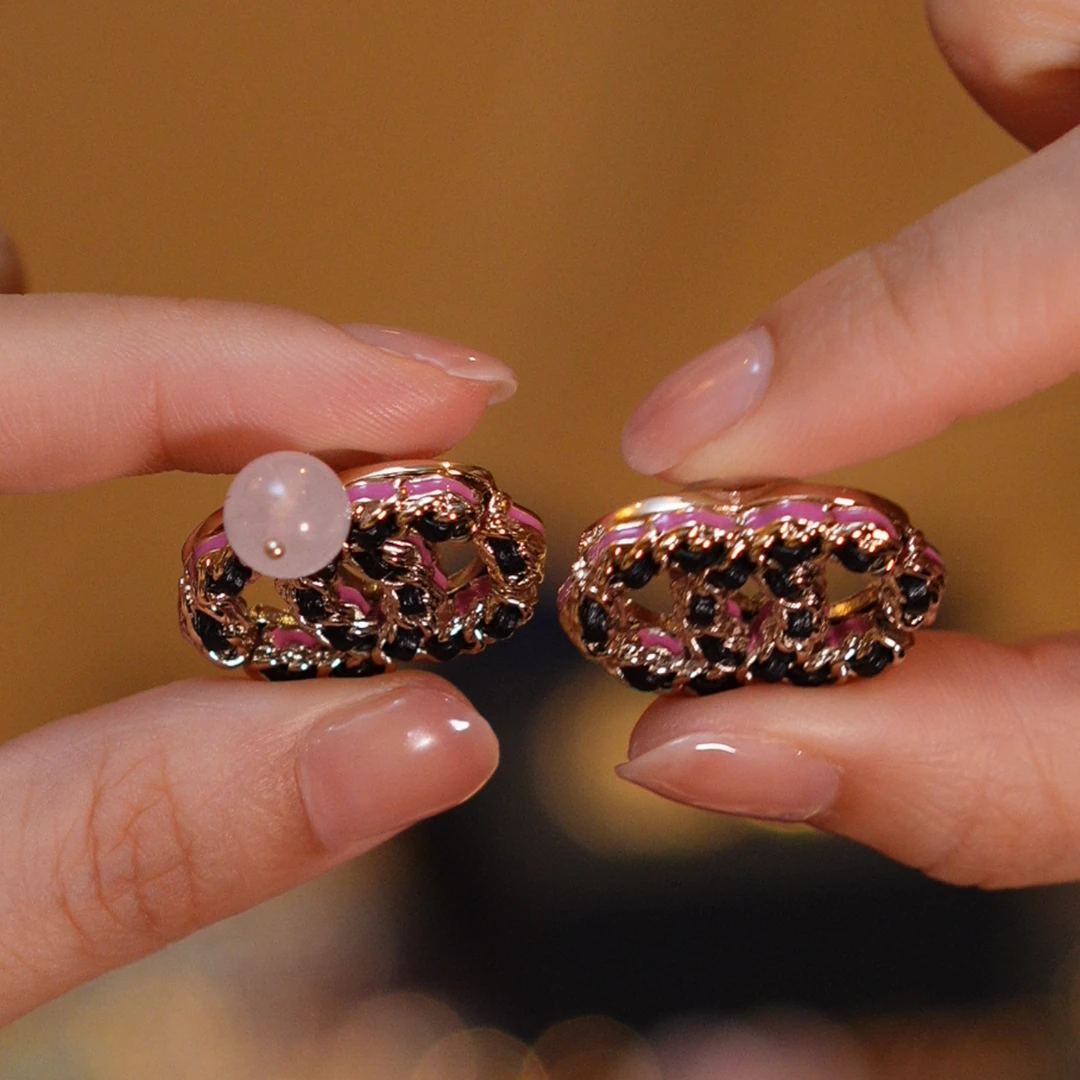 水晶字母编织双色耳钉HTYY0005变