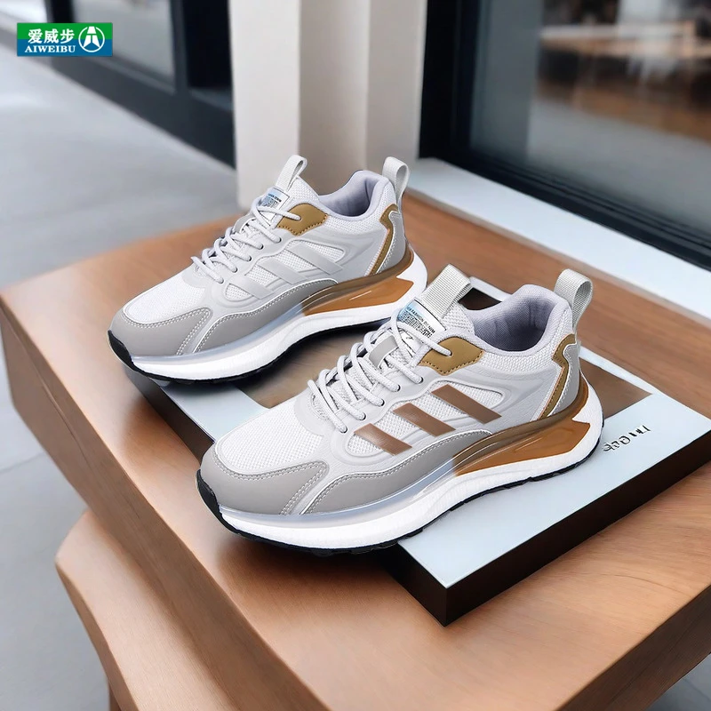 爱威步春秋季新款男士休闲运动鞋青少年防滑软底网布透气增高男鞋