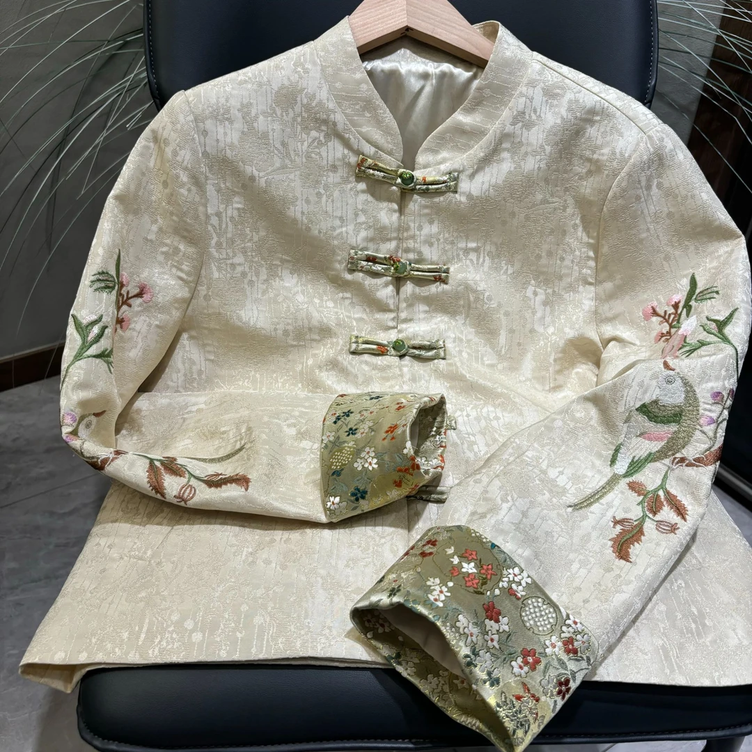 【喜鹊登枝】新中式国风女装秋款刺绣立领复古长袖上衣外套