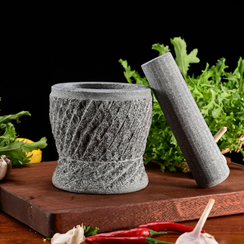 手工石头蒜臼子天然家用研磨捣碎石臼捣药罐蒜泥压蒜非电动捣蒜器