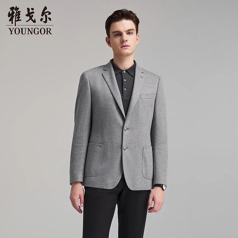 【33%绵羊毛】雅戈尔男休闲时尚小花型针织弹力单西西服外套225143