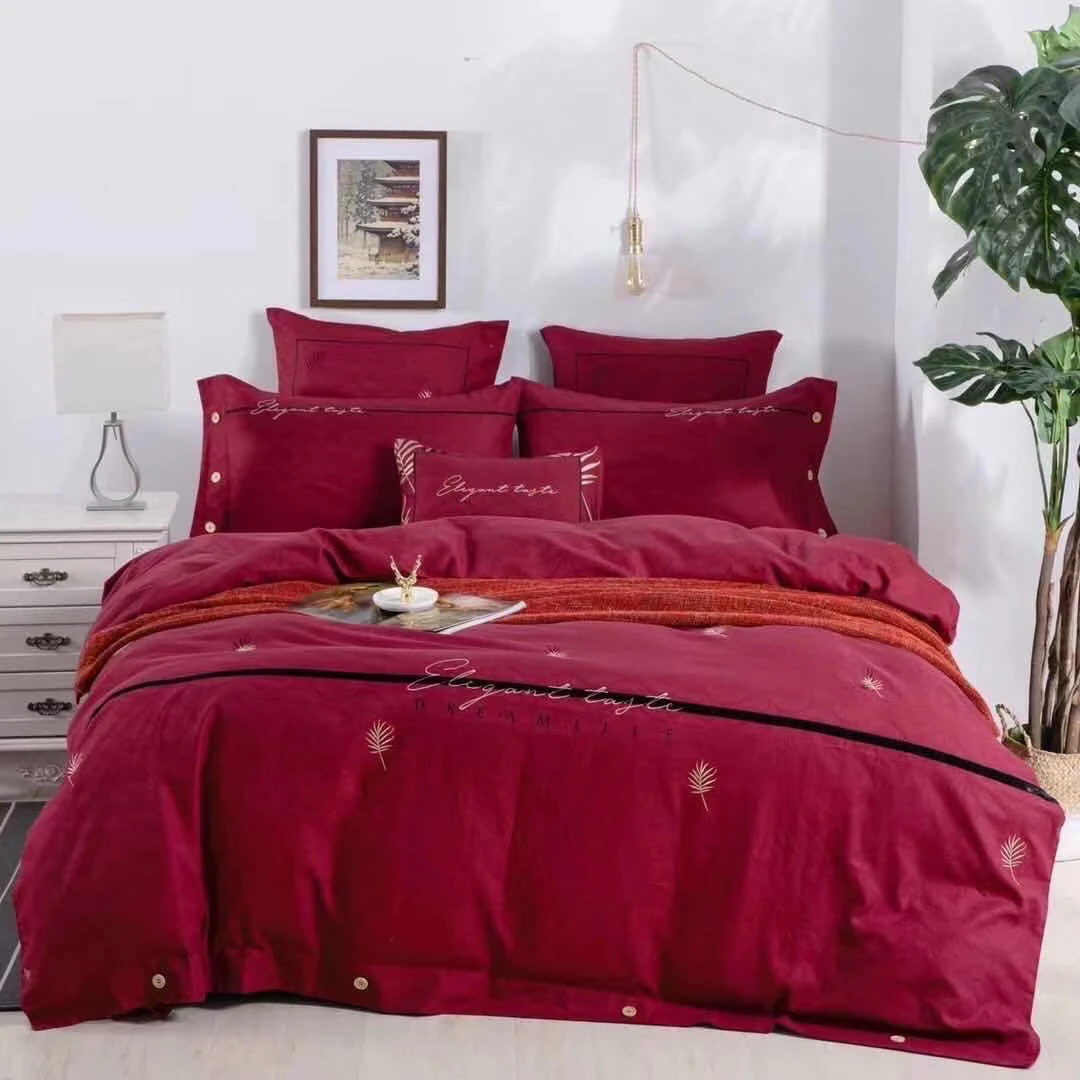 微瑕疵款加厚秋冬纯棉针织磨毛绣花床单款甜美欧气高端四件套