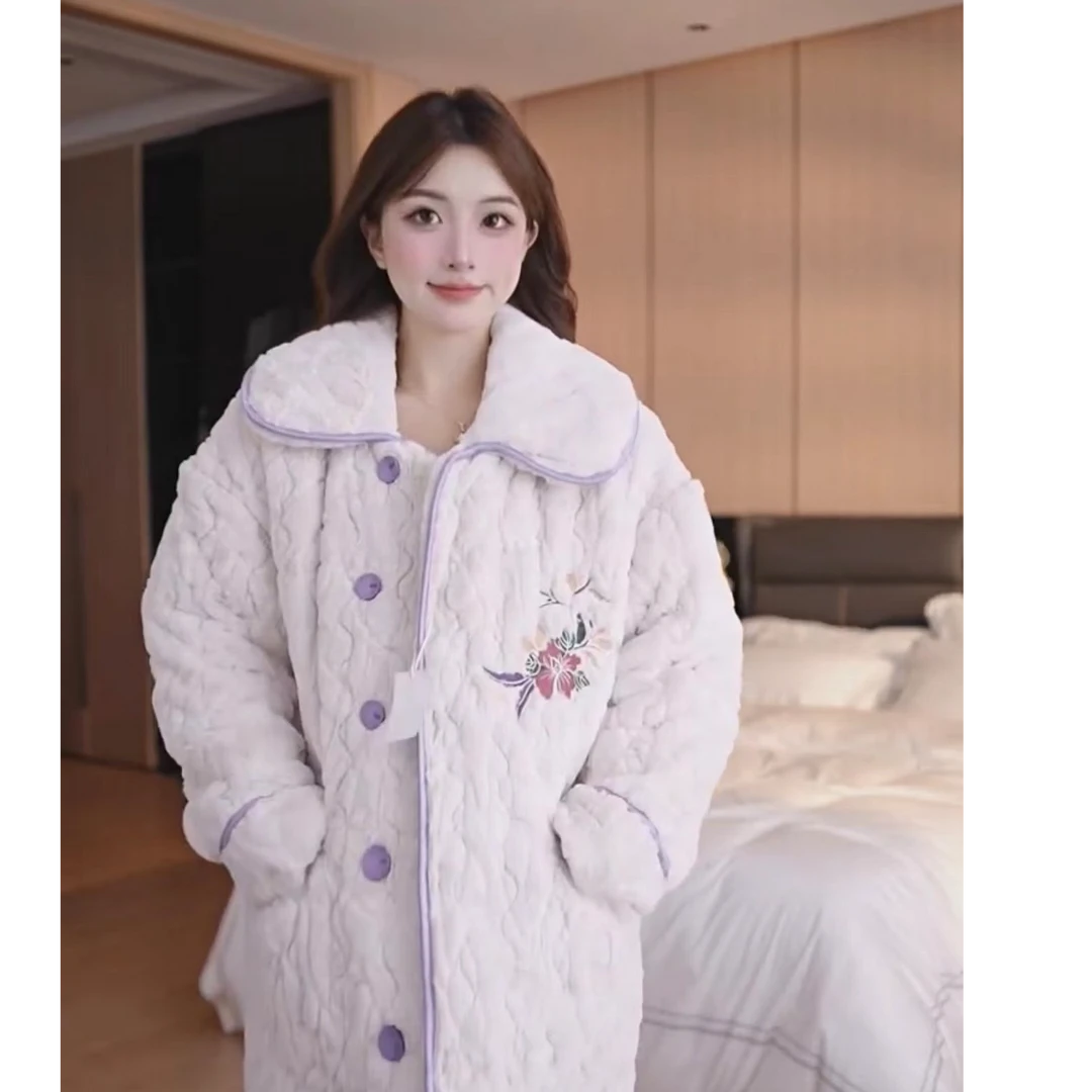 查理夫人【独秀】套装新款睡衣女翻领新中式冬季加绒加厚睡衣洋气
