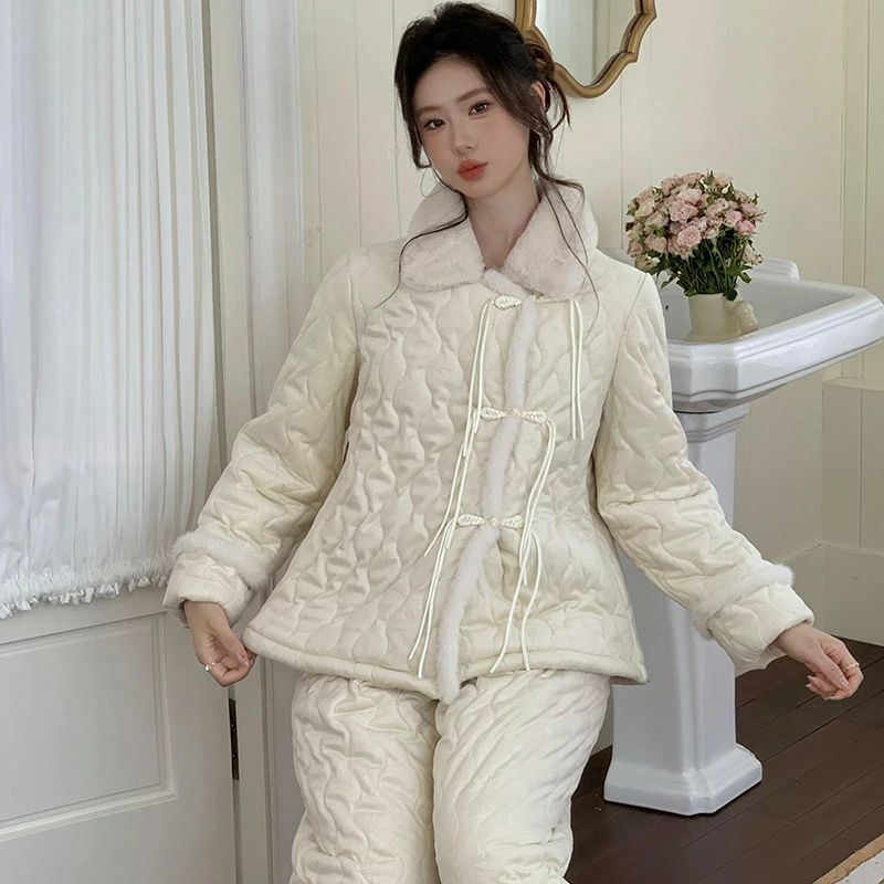 查理夫人【绵瑶】2025新款三层夹棉睡衣女冬季加绒加厚睡衣