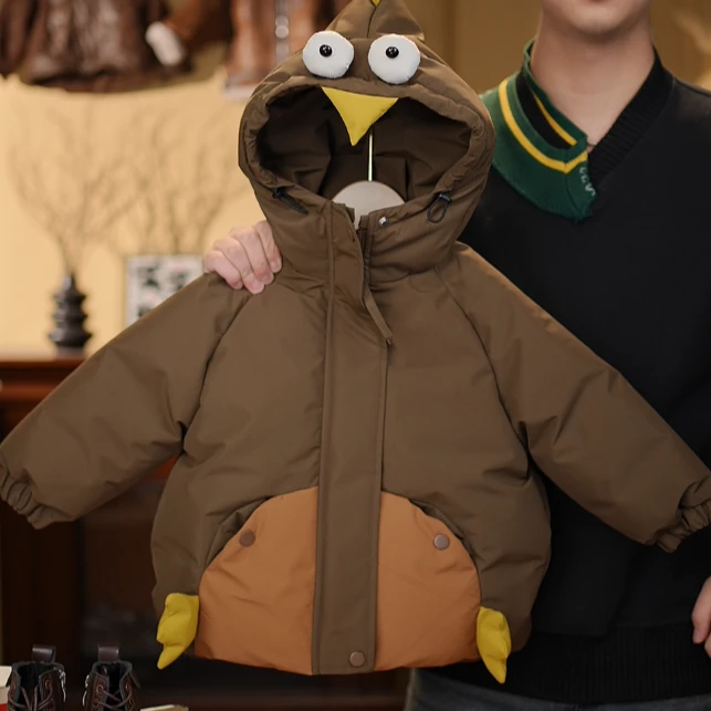 现货【愤怒的小鸡】儿童宝宝毛绒保暖冬季连帽白鸭绒羽绒服DB35378