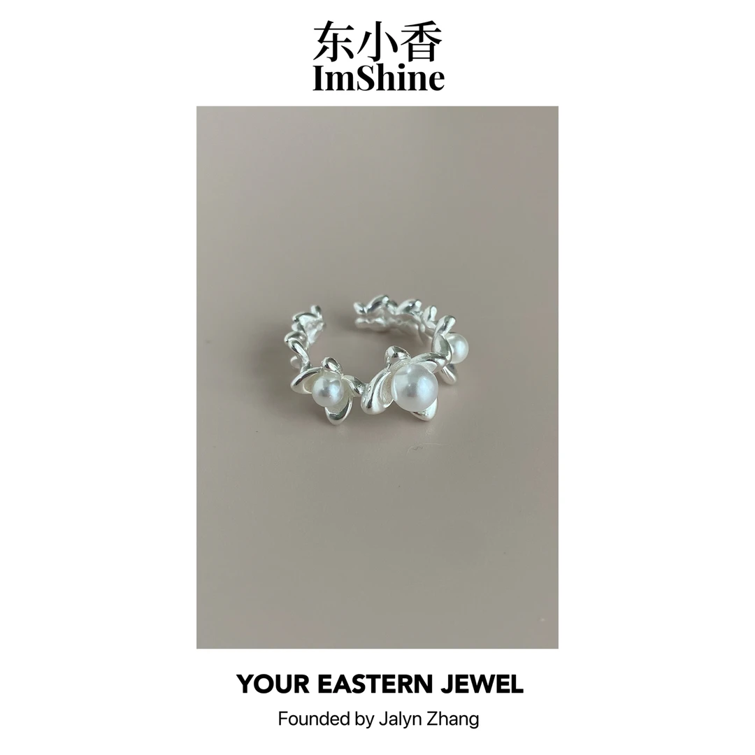 铜合金仿珍珠戒指 花开的季节·华丽重瓣花朵戒指·东小香-j2923