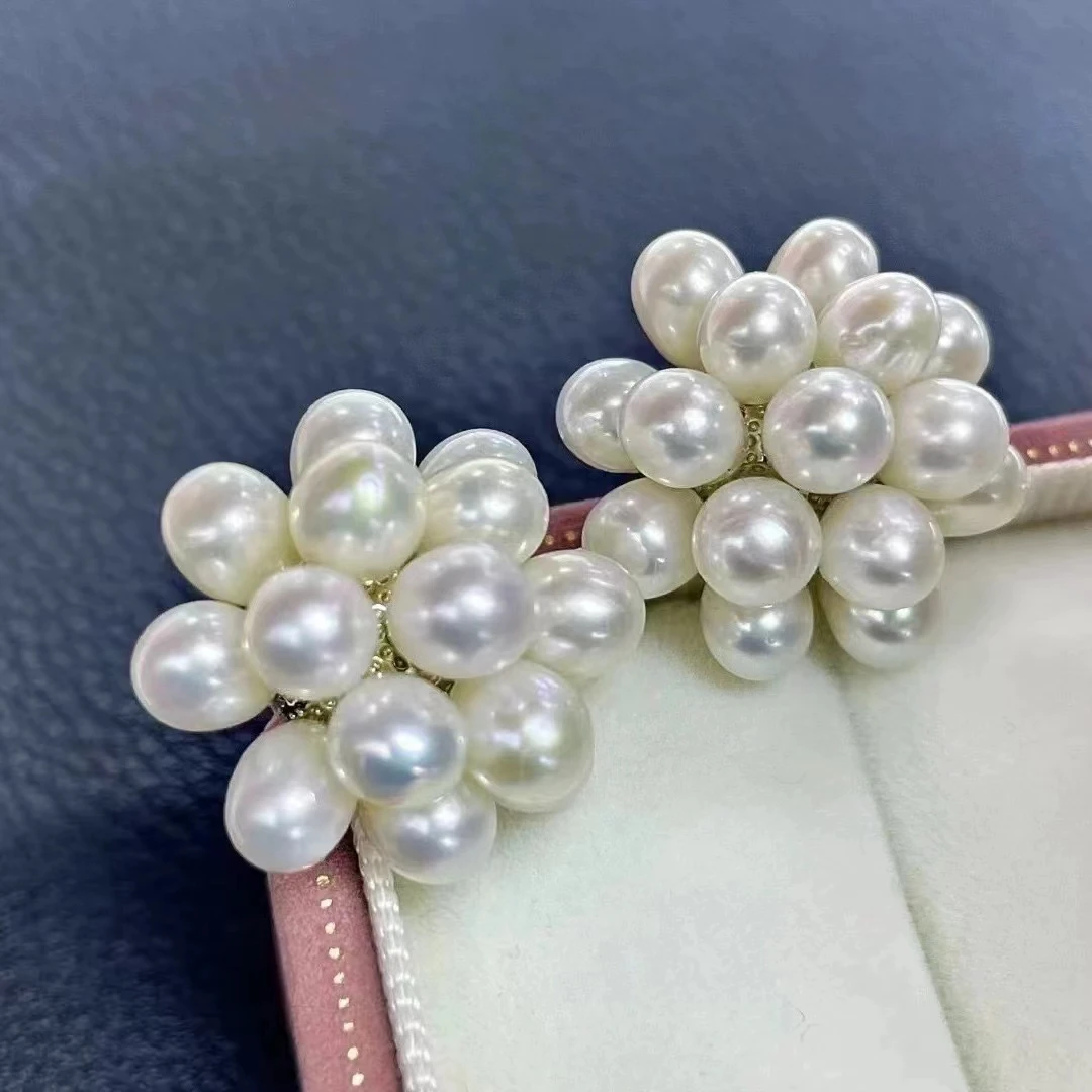 天然淡水爆米花珍珠耳钉