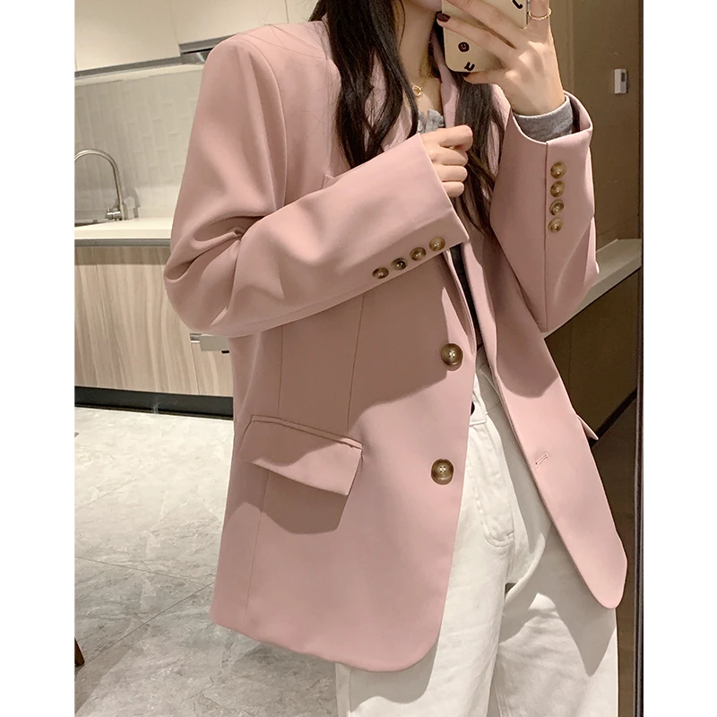 【小八专属】OKJJ粉色西装外套女士2025春季新款宽松西服上衣