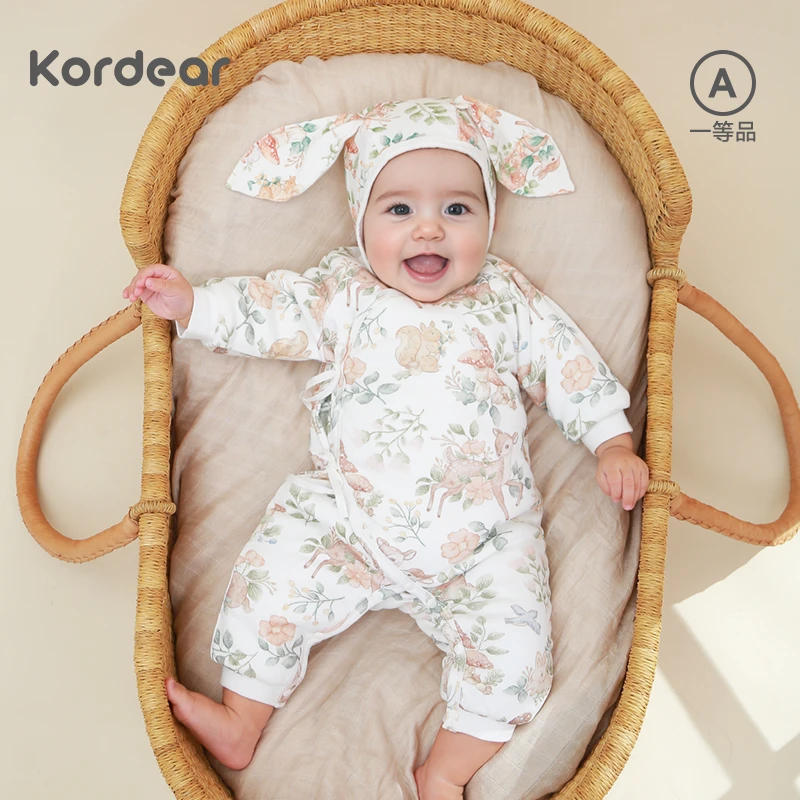 考拉蒂尔婴儿夹棉连体衣秋冬季宝宝冬装棉服夹丝哈衣爬爬服