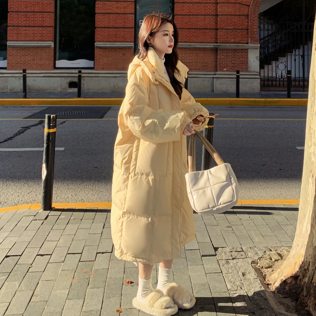 奶油黄2024年新款宽松中长款韩版棉服冬季加厚显瘦小个子女生外套