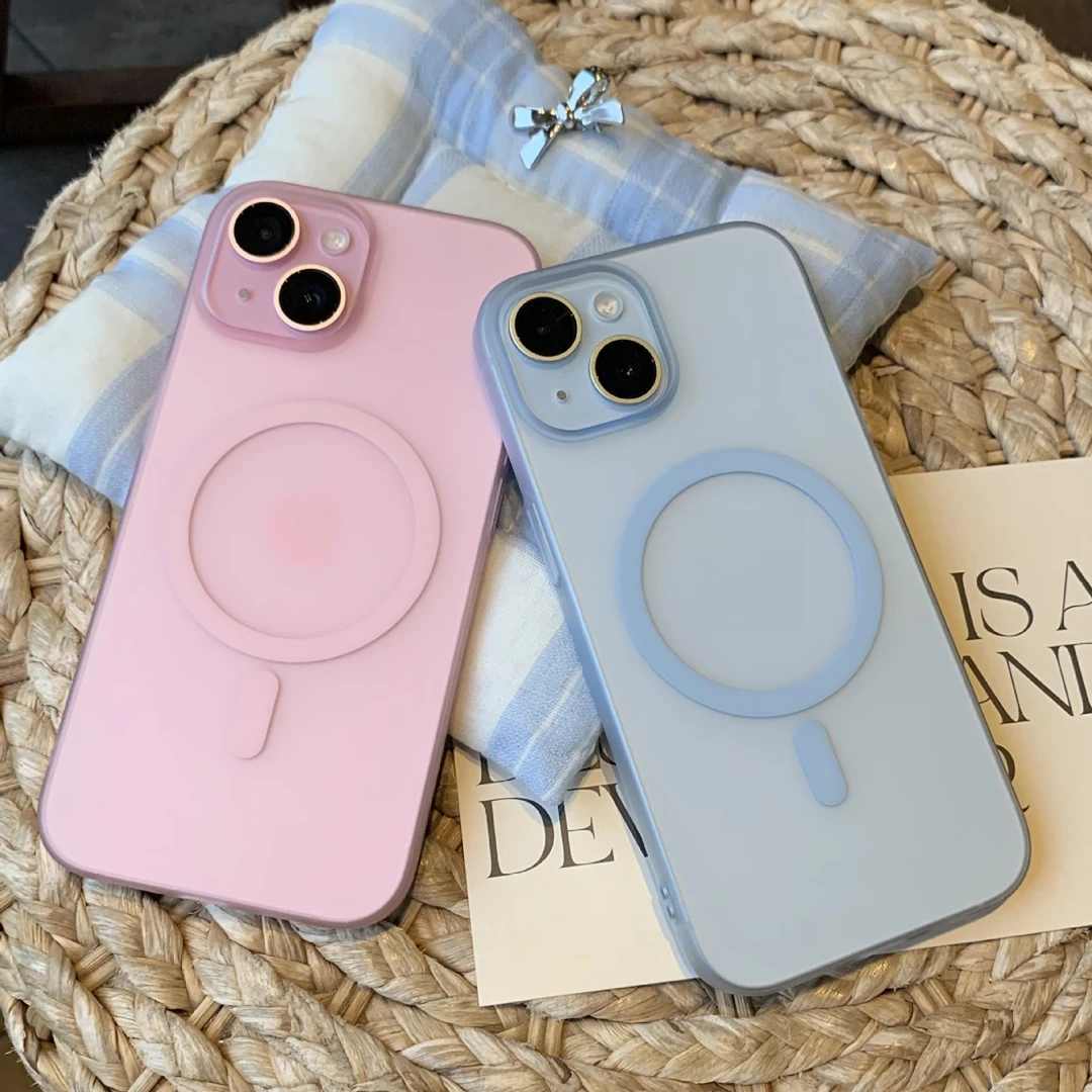 适用iPhone15pro手机壳磨砂肤感苹果14ori超薄PC冰雾磁吸保护套