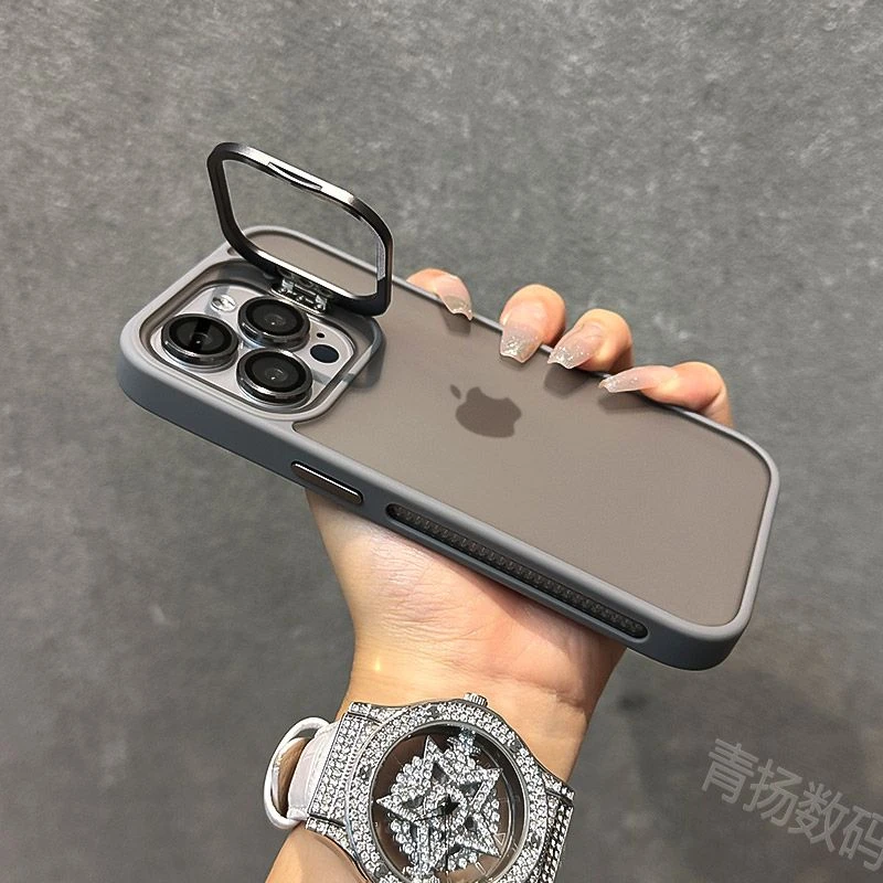 苹果14手机壳肤感头支架iPhone15promax送镜头膜13/12/11磨砂防摔