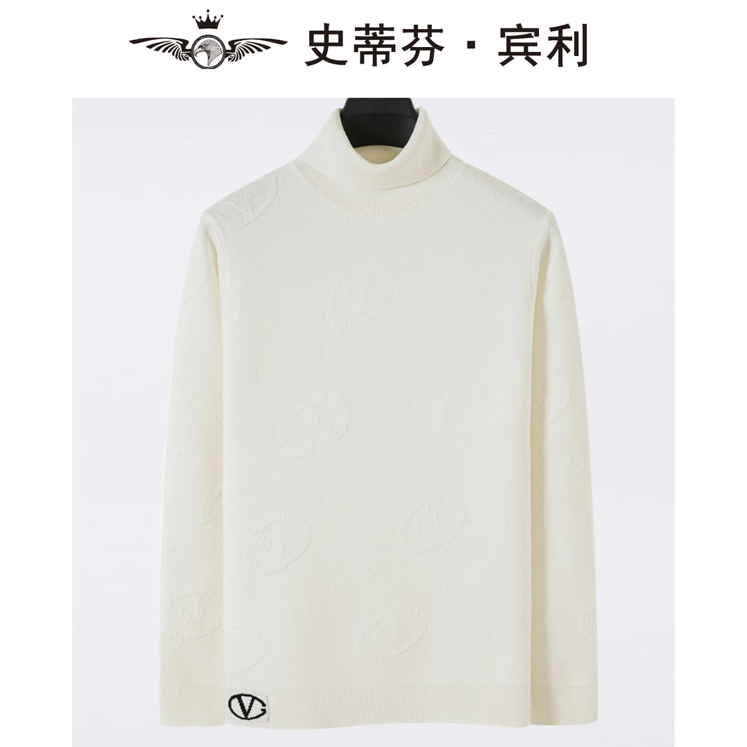 秋冬长袖百搭休闲短袖针织圆领【史蒂芬·宾利】下摆V标翻领长袖