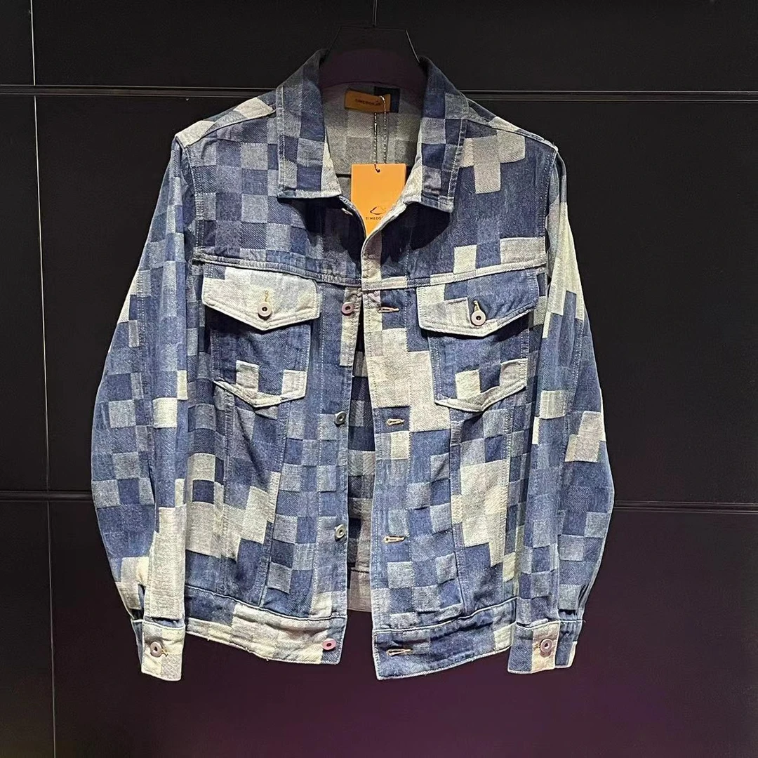 【TIME BOKAN】男士秋季新款轻奢潮流百搭千鸟格复古牛仔外套88106