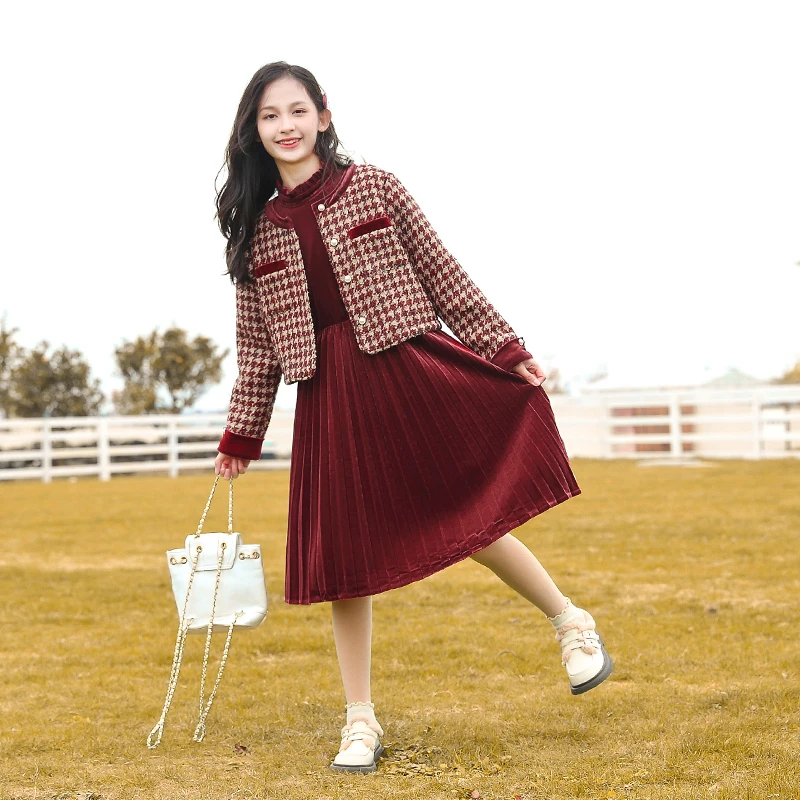 【优蜜屋】女童拜年服冬季套装裙子洋气女孩加绒连衣裙冬装23920