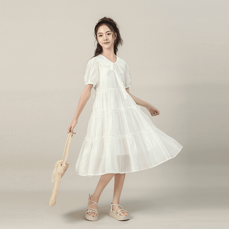 女童夏季连衣裙2024新款气质中长款公主裙显瘦白色大童