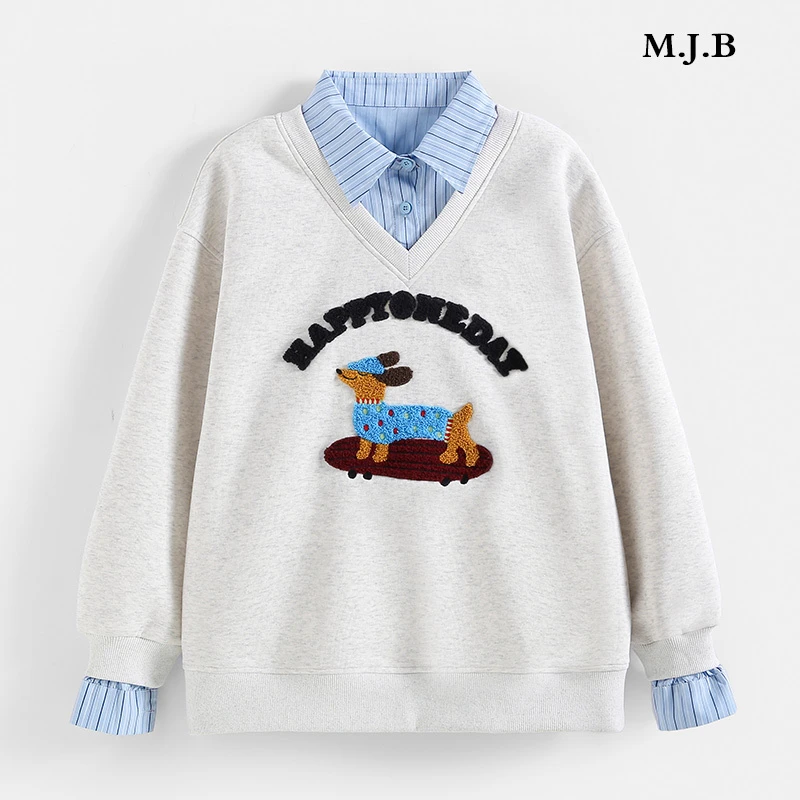 《童装品牌断码清仓直播》卡通字母绣花假两件卫衣24895