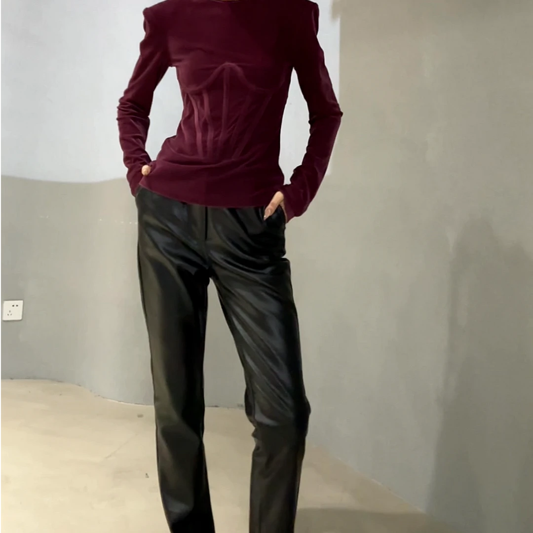 VIVISPLENDID19555#（定制福利款NO退NO换）蟒纹肌理感加绒小脚皮裤