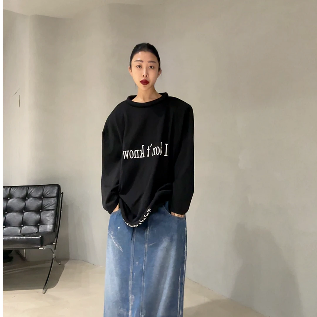 19005#（定制福利款NO退NO换）欧美风重工喷色橡圈领大T恤