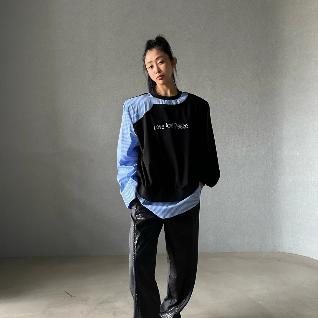 18939(定制福利款NO退NO换)#欧美风重工拼接针织衬衫卫衣