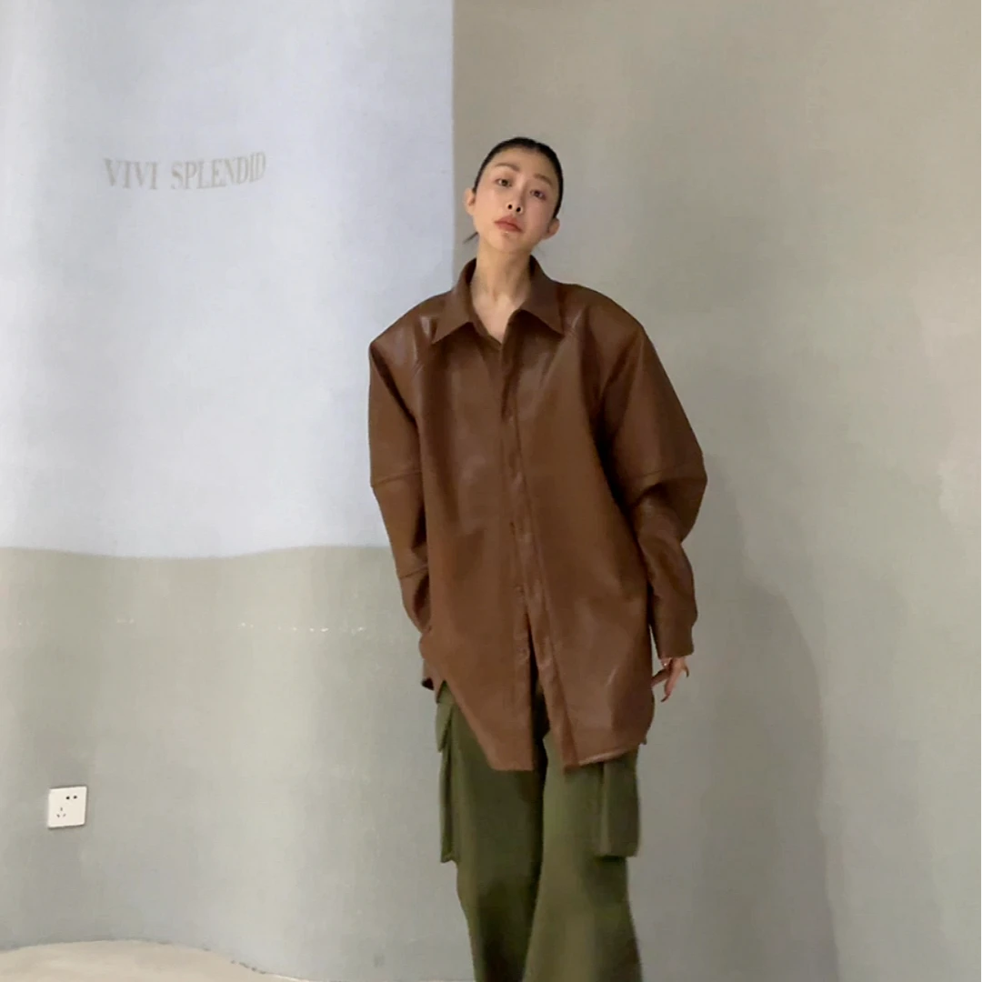 VIVISPLENDID19352#（定制福利款NO退NO换）复合绒PU廓型衬衫