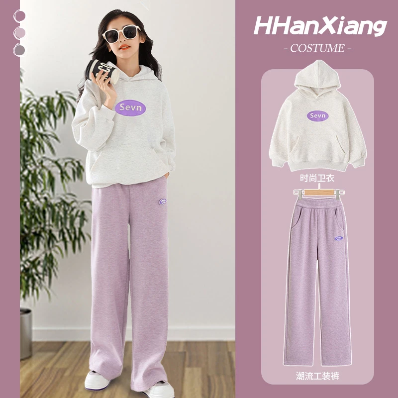 2023新款儿童秋冬套装女童加绒加厚休闲卫衣冬装洋气运动衣服大童