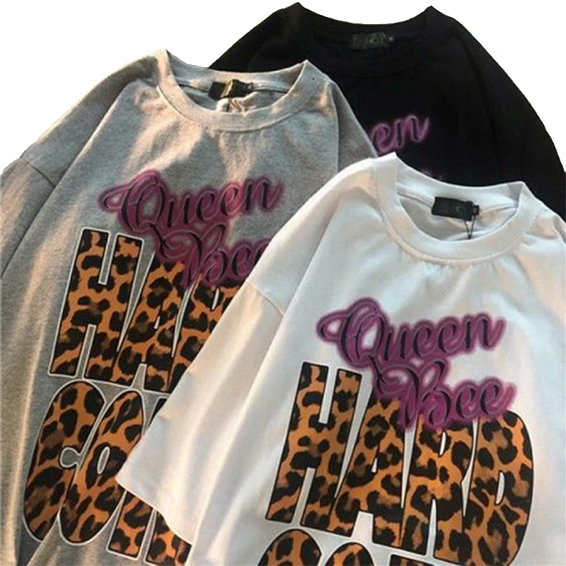 特大码300斤原宿风小众设计感短袖t恤男夏季港风圆领印花学生上衣