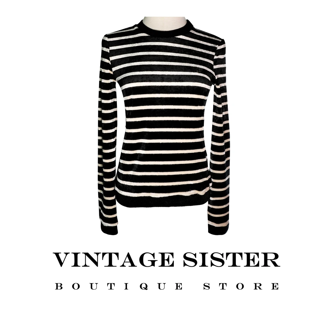 VINTAGE SISTER 7165【VTGSIS 推荐】黑白条纹长袖打底衫/直播同价