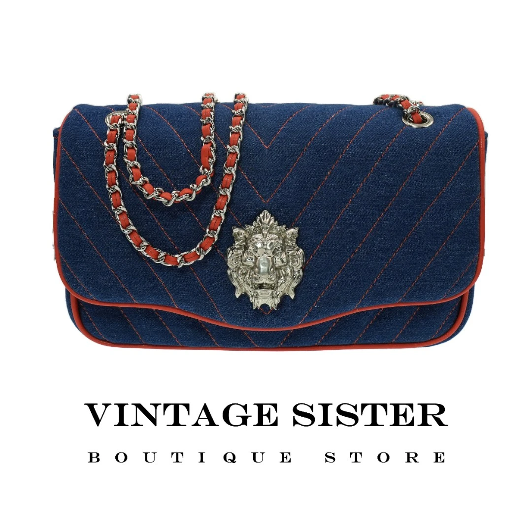 VINTAGE SISTER【中古姐妹同款】复古蓝色牛仔链条包轻奢单肩包9023
