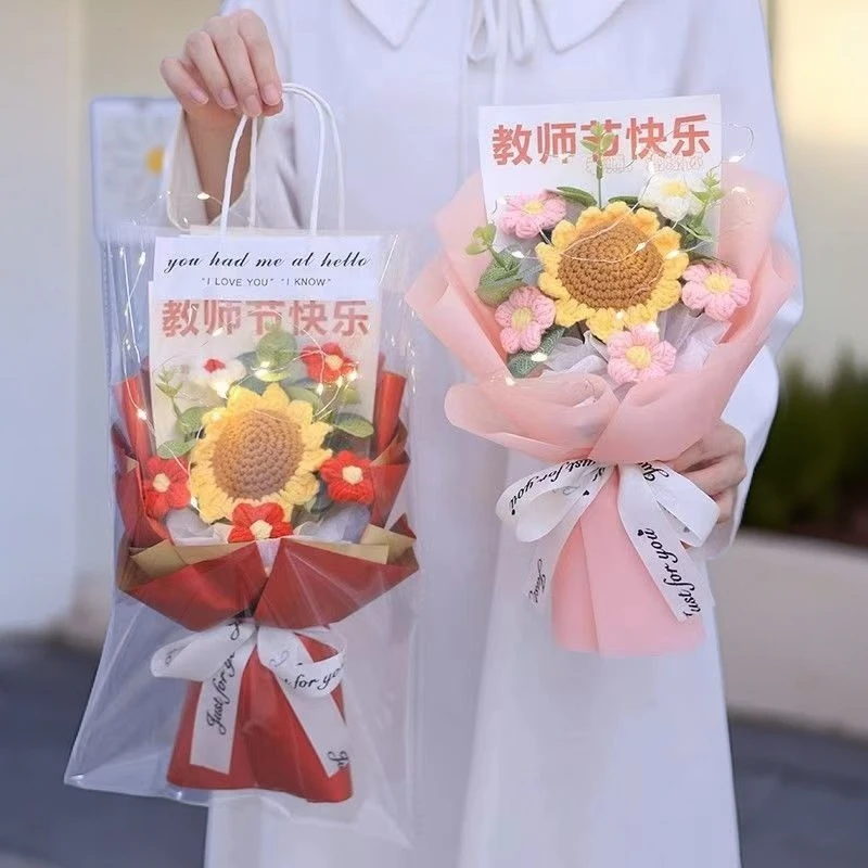 钩织向日葵花束成品diy毛线创意手工编织送老师学生节日礼物包邮