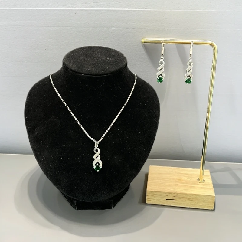 钛钢锆石项链 彩色锆石小套装精致轻奢气质时尚金色链坠银色绿色