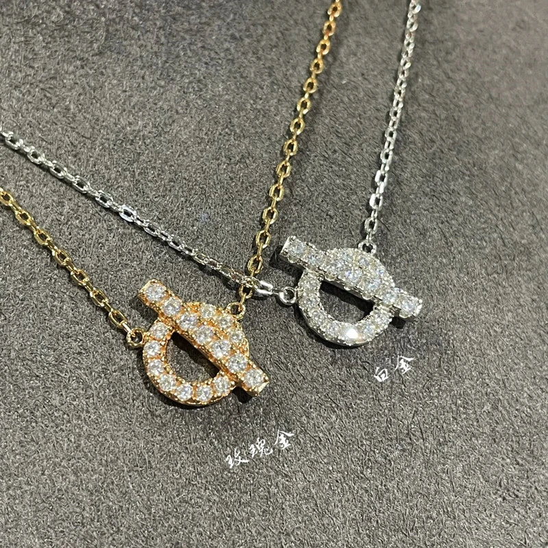 铁合金大理石吊坠 满钻猪鼻子锁骨链女小Q吊坠轻奢简约Y字项链