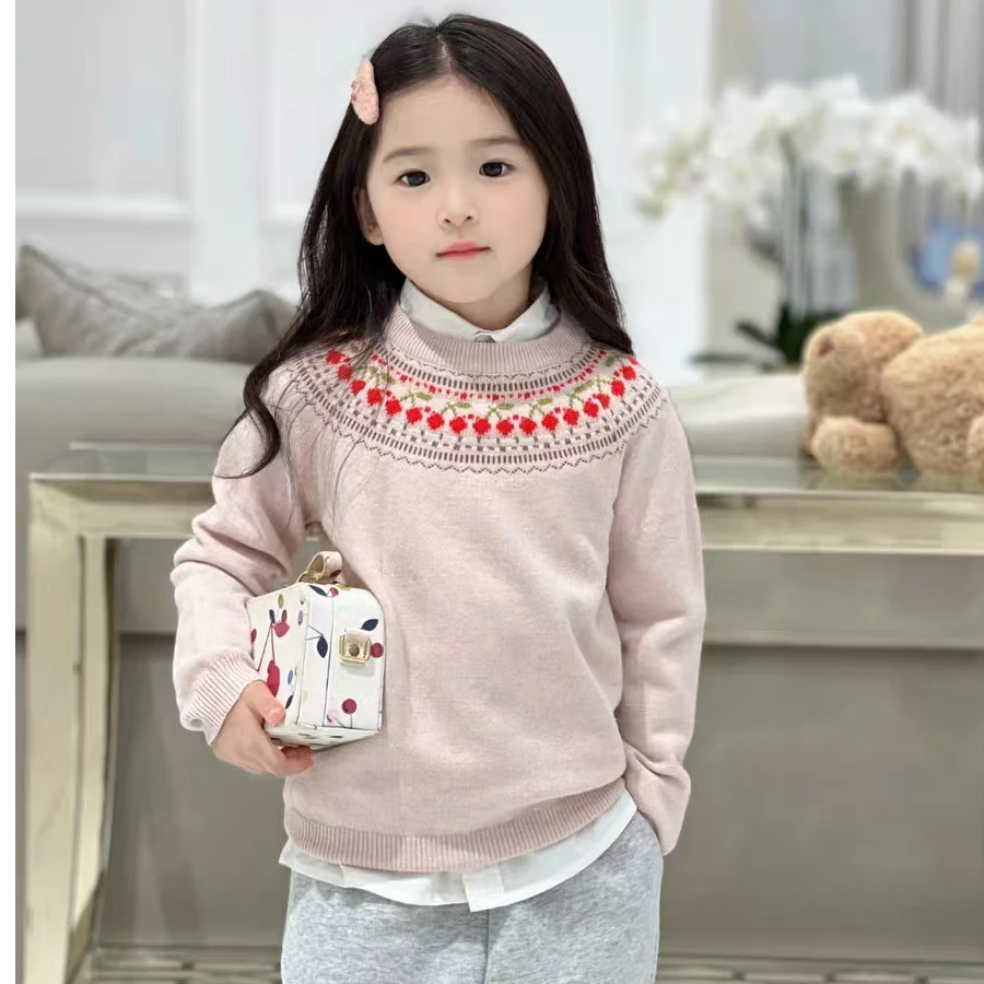 法单B*P小樱桃秋冬新款年毛衣套头女童针织衫女孩长袖圆领针织衫