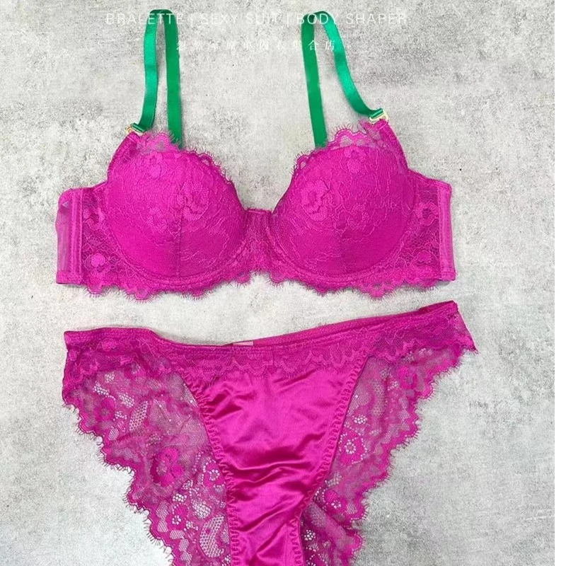 有钢圈内衣撞色肩带可拆卸内裤套装