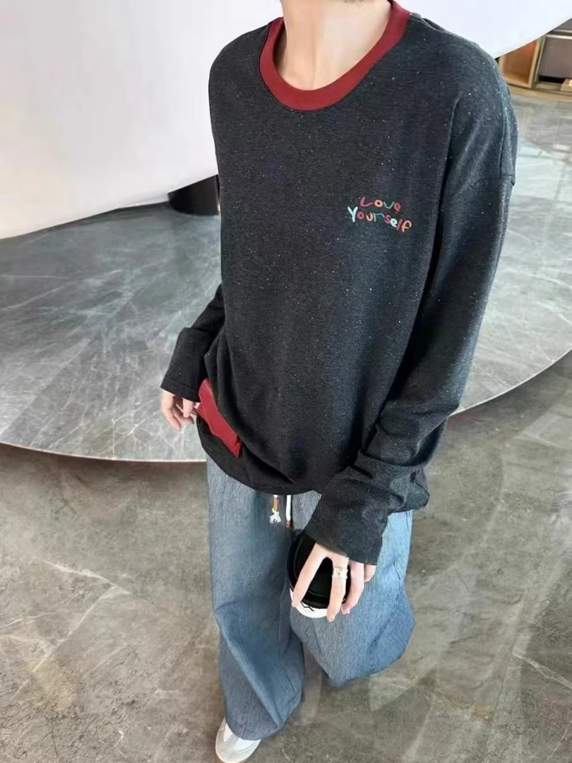 Z.X   设计款撞色拼接刺绣长袖T恤   8515（C4）