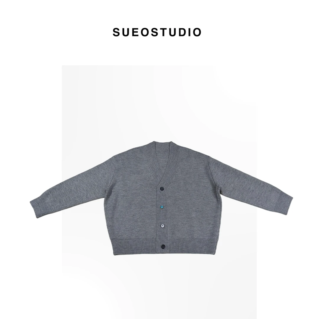 SUEO【绿松石】羊毛混纺 叠搭利器高级感宽螺纹V领开衫外套