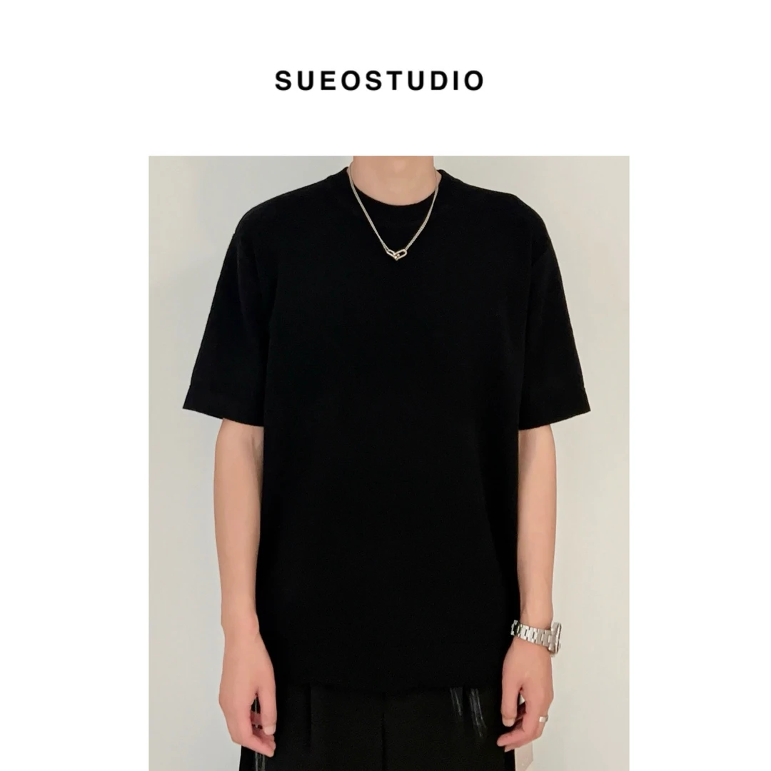 SUEO 【新贵老钱】 桑蚕丝羊毛混纺 软糯舒适合体版针织短袖毛衣