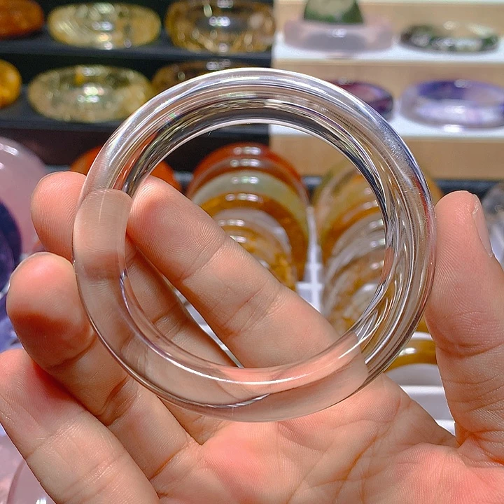 水晶手镯未镶嵌开*果天然白水晶手镯55圈口