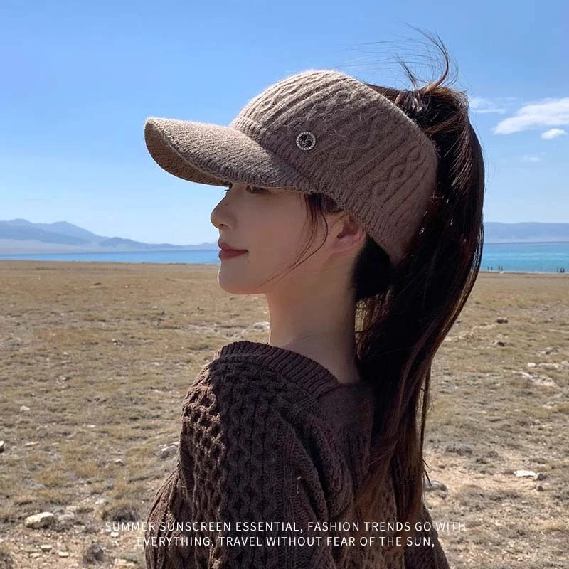 帽子女2024冬季空顶防寒加厚护耳保暖鸭舌帽显脸小户外针织毛线帽