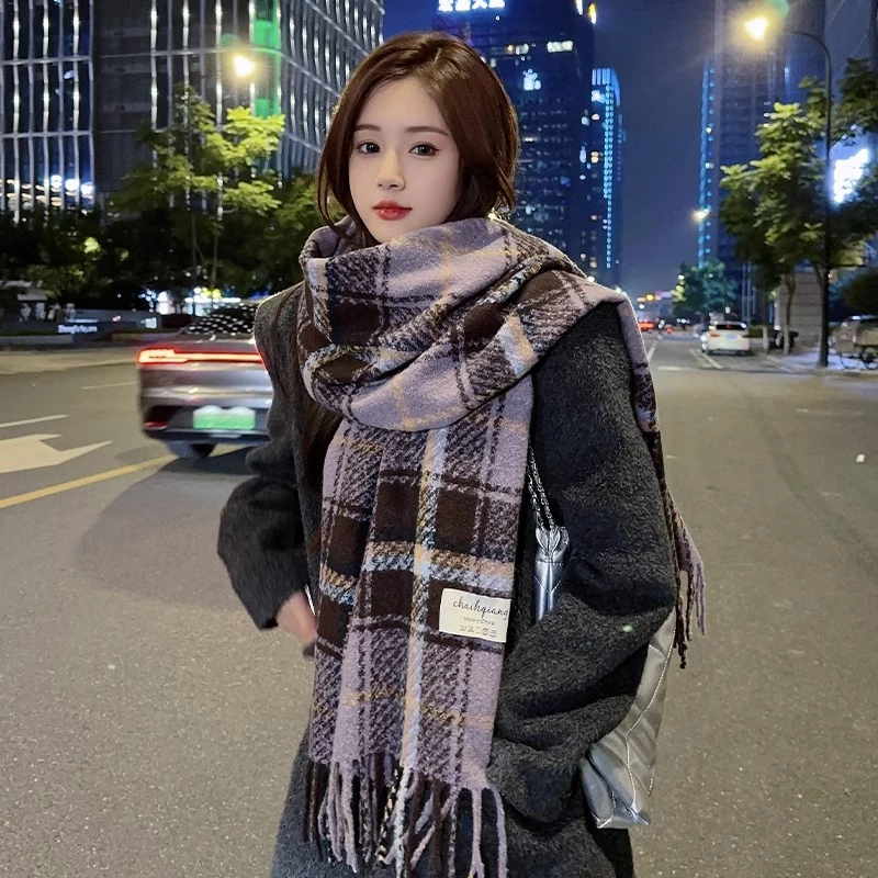 围巾女冬季新款韩版时尚简约格子披肩高级感百搭学生加厚保暖围脖
