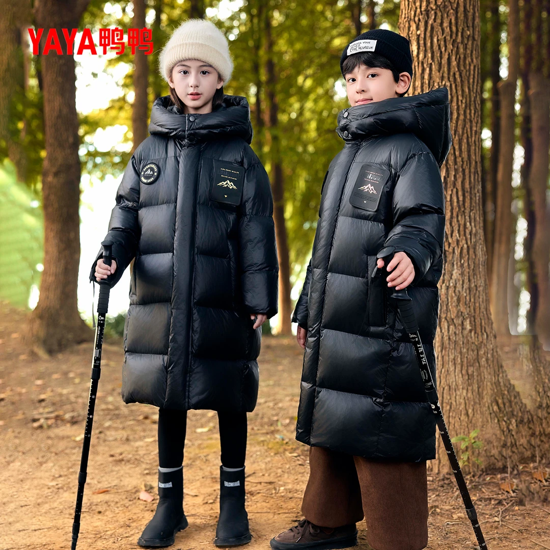 YAYA/鸭鸭金标高填充男女中大童羽绒服冬季加厚连帽羽绒中长款