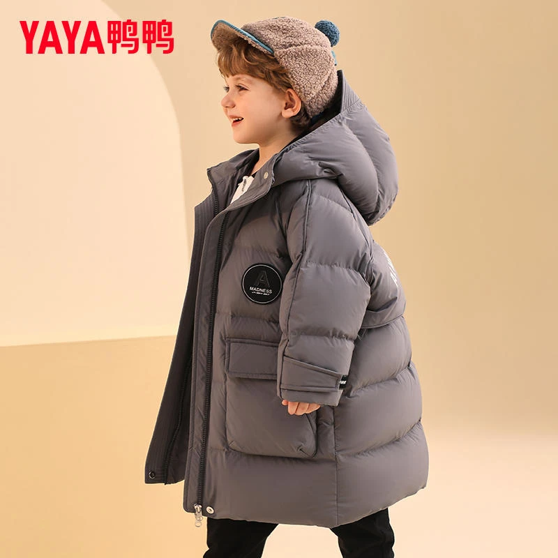 鸭鸭儿童羽绒服男童新中长款加厚保暖面包服中大童外套