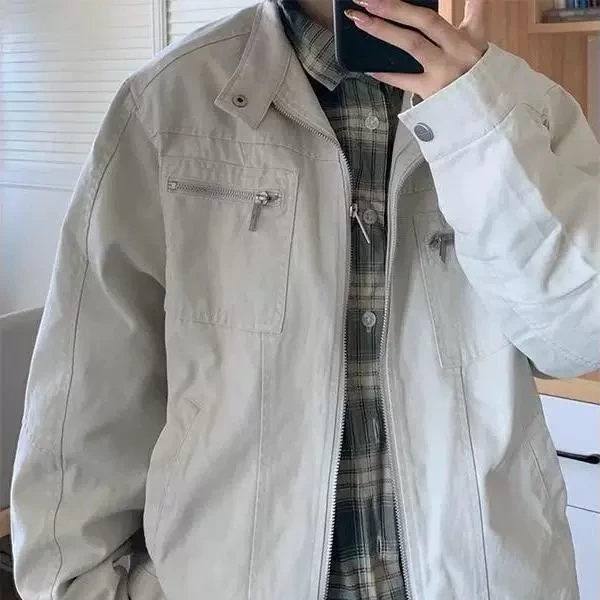 2024新款秋季美式复古百搭宽松男女款潮牌立领哈灵顿夹克外套