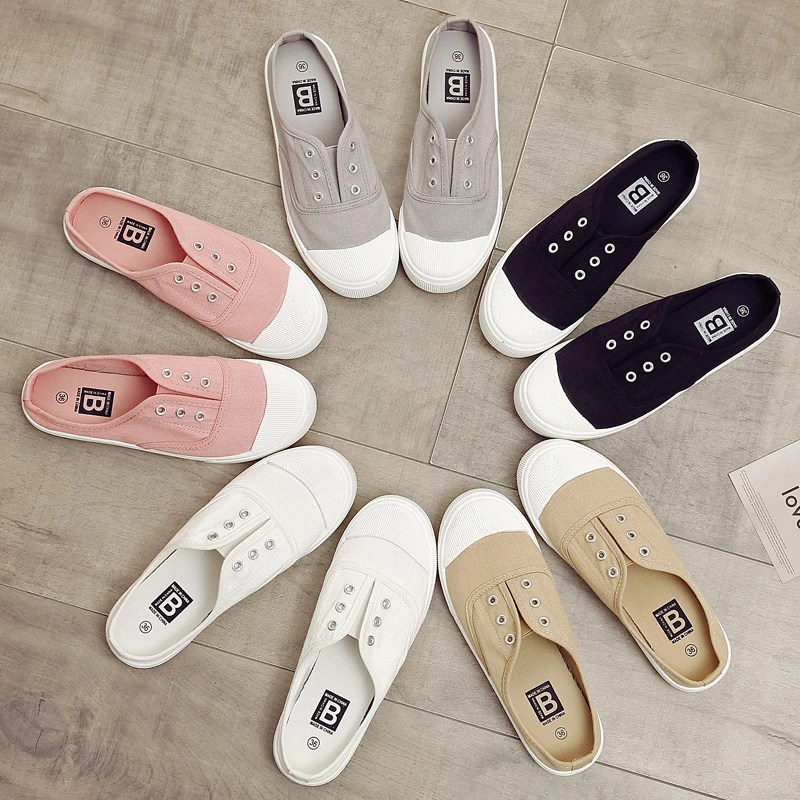 2024夏季新款半拖帆布鞋女无后跟一脚蹬懒人薄款学生百搭小白板鞋