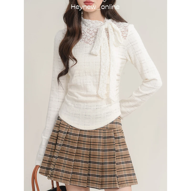 【秋冬搭配tips！有点透】蕾丝蝴蝶结打底衣-4D022