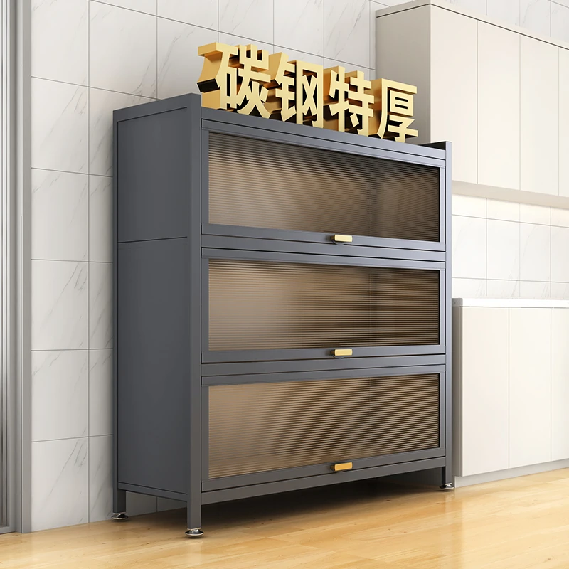 厨房置物柜加厚落地多层靠墙微波炉橱柜多功能防尘家用收纳储物柜