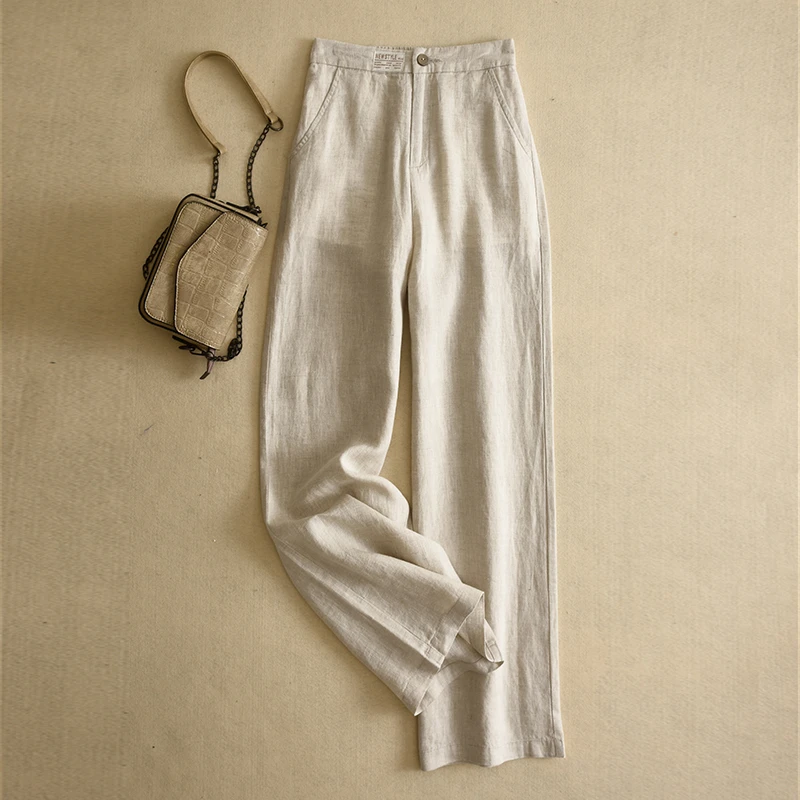 夏季薄款亚麻阔腿裤女高腰休闲裤麻料裤子直筒裤垂感宽松百搭长裤
