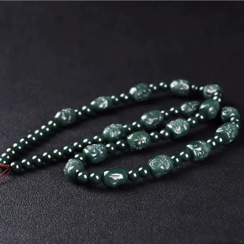 和田玉十八罗汉玉项链真品玉石青玉大号玉珠链男士女士玉吊坠配链