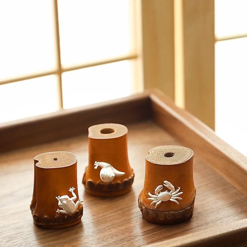 闽政日式竹根盖碗盖托架子家用创意茶道零配茶盘摆件紫砂茶壶盖置