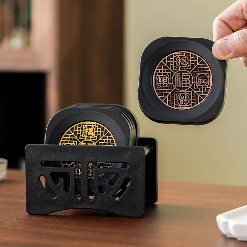 闽政新款茶杯垫防烫茶杯托办公室隔热垫五福杯垫复古茶具茶道配件
